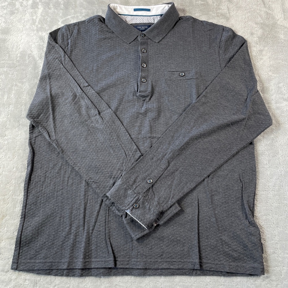Ted Baker London Polo Shirt Mens 7‎ 3XL Gray Long Sleeve Luxury Preppy Office